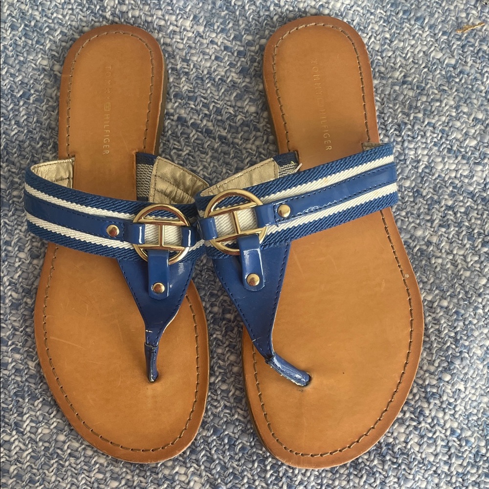 Tommy Hilfiger Blue and Tan Sandals